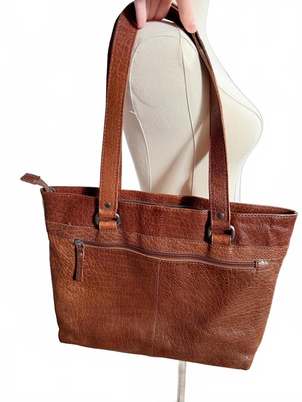 Spikes & Sparrow Brown Leather Computer Tote Bag with Zipper Pockets